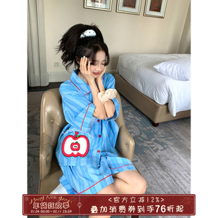 馨帮帮Homedress 条纹短袖睡衣女款2025新款夏薄款宽松家居服套装