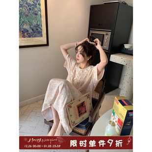 睡衣宽松薄款 透气短袖 家居服女 蕾丝碎花睡裙夏季 馨帮帮Homedress