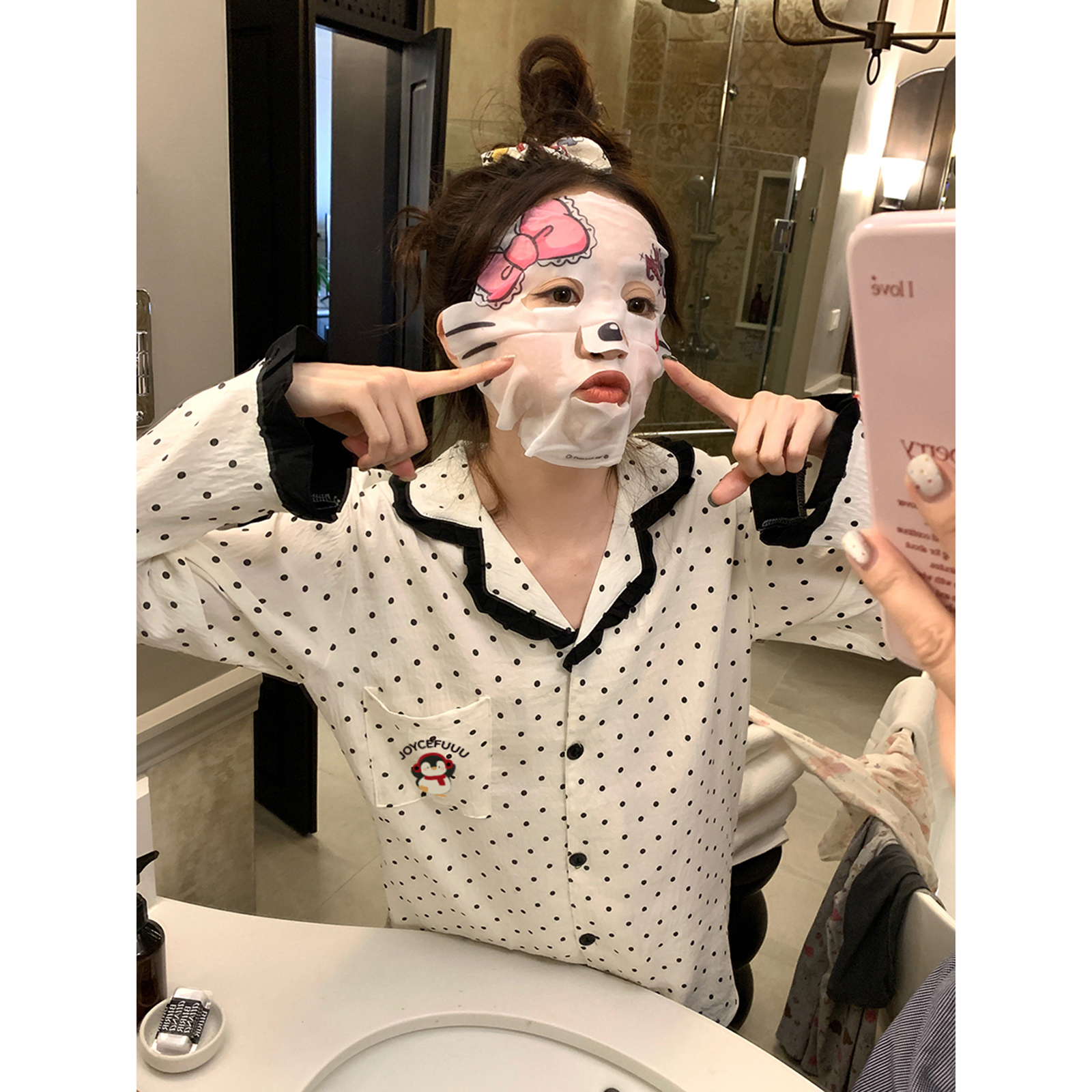 馨帮帮Homedress撞色波点家居服