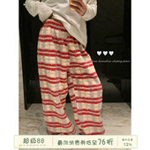 女休闲宽松遛弯家居长裤 馨帮帮Homedress 珊瑚绒条纹睡裤 新款 冬季