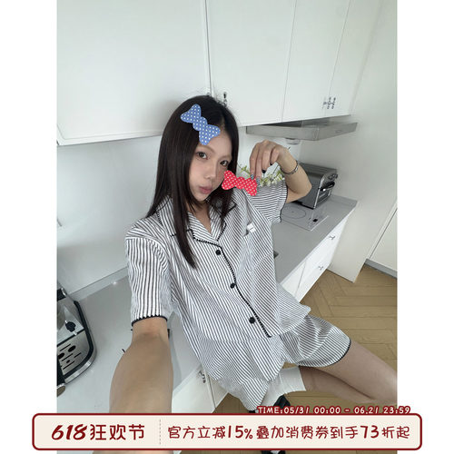 馨帮帮Homedress条纹翻领睡衣