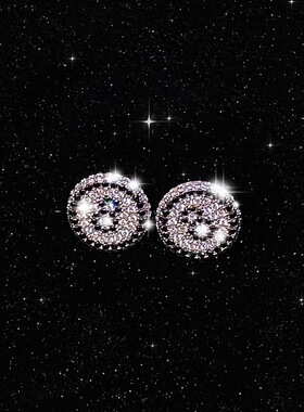 2024满钻圆形原创设计黑八10mm耳钉一对