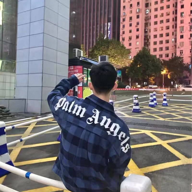 高街棕榈天使格子衬衫宽松外套