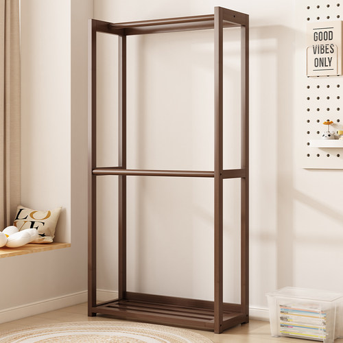 实木落地挂衣架卧室二层双杆衣帽架阳台晾晒衣架出租房衣服收纳架