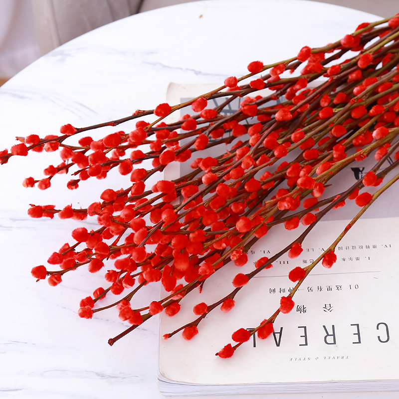 银柳干花鲜枝真花红色花卉喜庆福桶花束装饰客厅摆设风干天然摆件