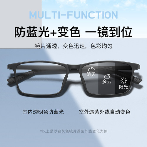 感光变色商务方框TR90近视眼镜男