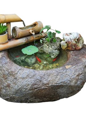 定制庭院花园石槽流水景观喷泉户外园林仿古做旧石臼养鱼流水摆件