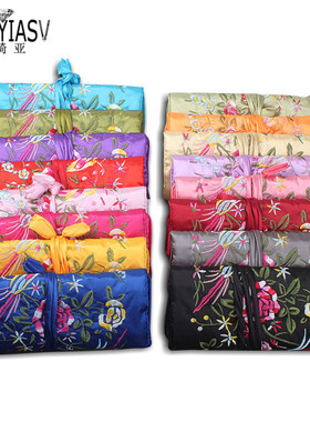 时尚中国风丝绸饰品主办单位带圆环珠宝拉链刺绣花鸟手袋卷包