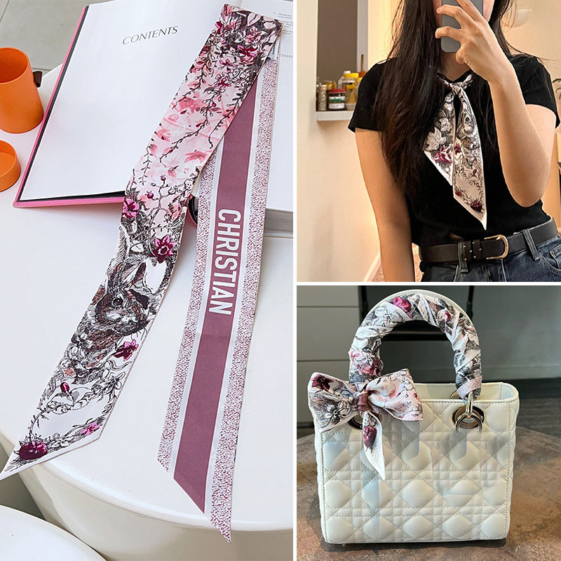 【兔子】D家绑包真丝小丝巾100%桑蚕丝飘带缠包丝带长条细窄领巾