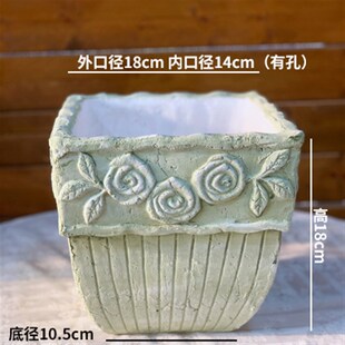 红陶抹绿玫瑰花盆长方盆 残破做旧浮雕 复古做旧欧式外贸出口盆器