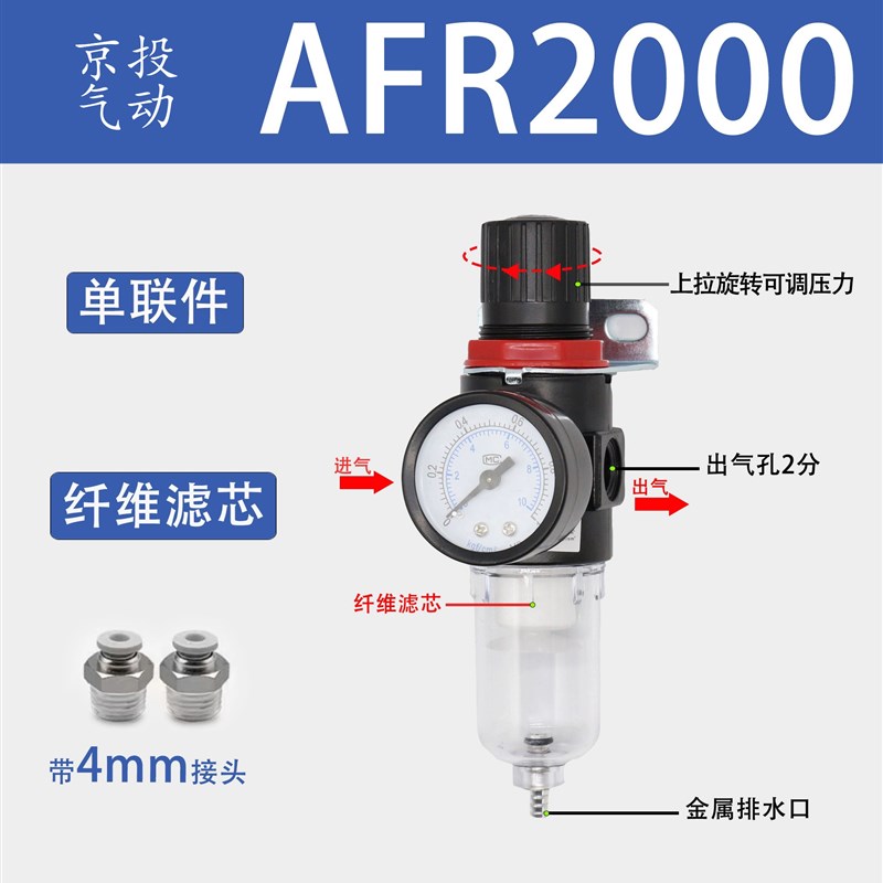 亚德客型气压调节阀AFR2000过滤器调压阀气动油水分离气源处理器