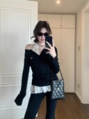 甜辣妹套装 女重工刺绣露肩针织衫 早秋蕾丝挂脖背心两件套