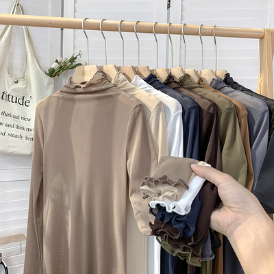 蕾丝女木耳边半高领内搭黑色