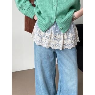 高级蕾丝屁帘女秋冬季2025新款蛋糕裙帘花边叠穿下摆白色罩裙