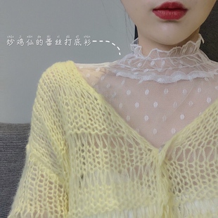 速发秋冬网纱上衣很仙的丝蕾打底衫内搭袖半高领纱衣薄款