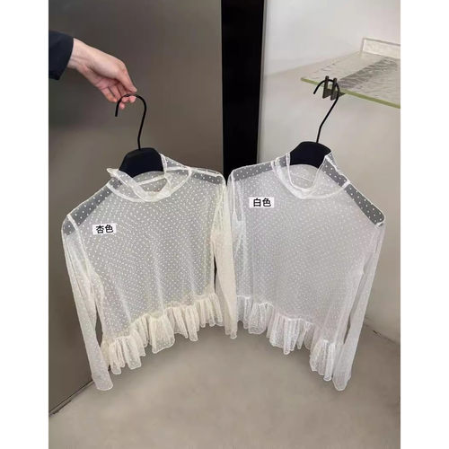 波点蕾丝衫女装宽松薄款长袖