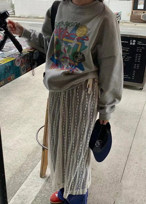 网纱凹造型中长裙围裙