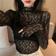 甜丧系几何蕾丝造型T恤女早秋半高领木耳边设计打底衫 两色