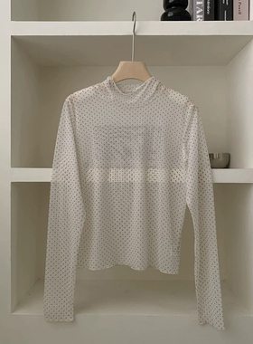 韩系精致叠穿百搭半高领蕾丝透视打底衫女上衣2024新款