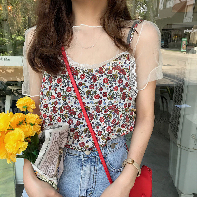 短袖蕾丝网纱打底衫2020夏装新款时尚内搭超仙百搭薄款透明上衣女