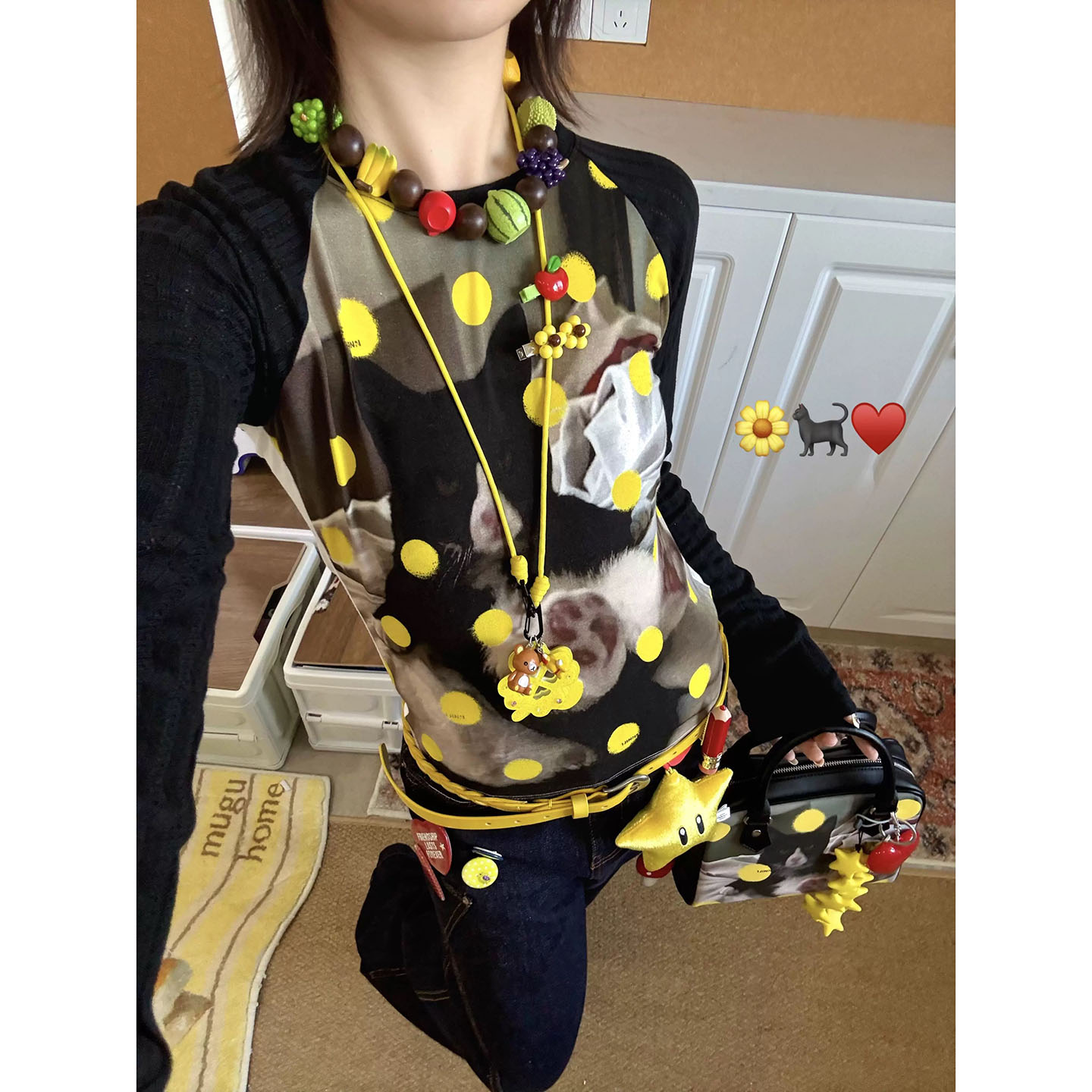 猫狗印花波点长袖T恤女早秋