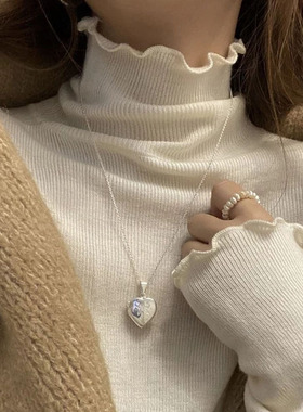 白色高领打底衫女内搭长袖加绒秋冬洋气大码堆堆领木耳边上衣T恤