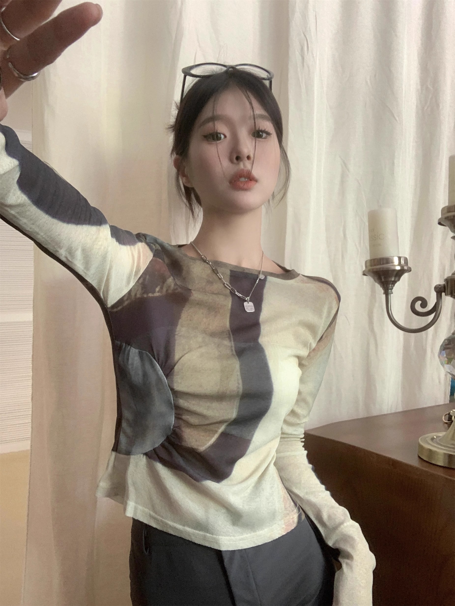 美式复古扎染短款内搭打底衫