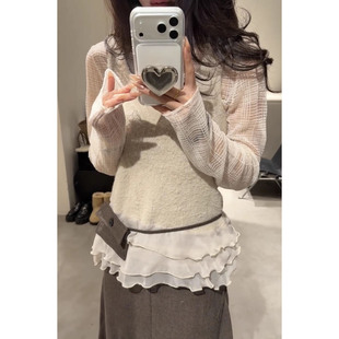 毛绒绒吊带背心女秋冬荷叶边斜下摆辣妹无袖 bm打底上衣