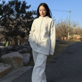 onrays 100%新疆长绒棉加绒通勤纯棉插肩立领长袖 拉链卫衣