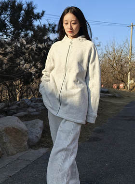 onrays|100%新疆长绒棉加绒通勤纯棉插肩立领长袖拉链卫衣