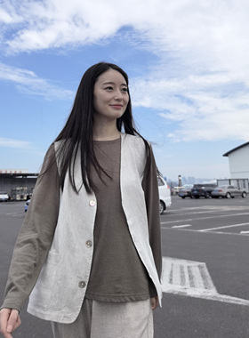 onrays|100%汉麻水洗柔软轻薄透气吸汗V领外穿宽松马甲