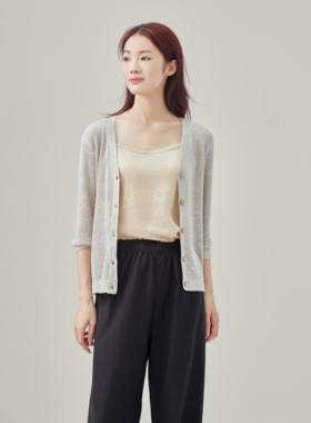 onrays|100%汉麻九分袖开襟针织衫