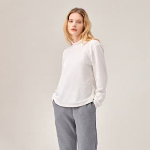 onrays|100%有机棉软糯高支高密本白灰色半高领保暖长袖T恤衫