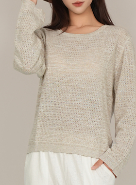 onrays|100%汉麻圆领镂空针织衫