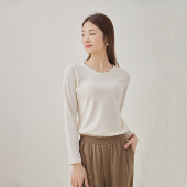 汉麻有机棉圆领长袖 显瘦百搭纯色上衣春款 t恤打底衫 修身