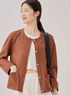 onrays|大地色系汉麻棉亲肤外穿小落肩款宽松开襟针织初秋薄开衫