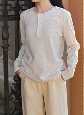 55%汉麻45%有机棉休闲薄款系扣长袖T恤