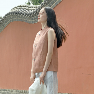 套装 onrays 马甲阔腿裤 国风小高领外穿无袖 100%亚麻水洗新中式