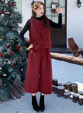 时尚休闲套装2026春季新款女装打底衫+马甲+阔腿裤三件套CB85032