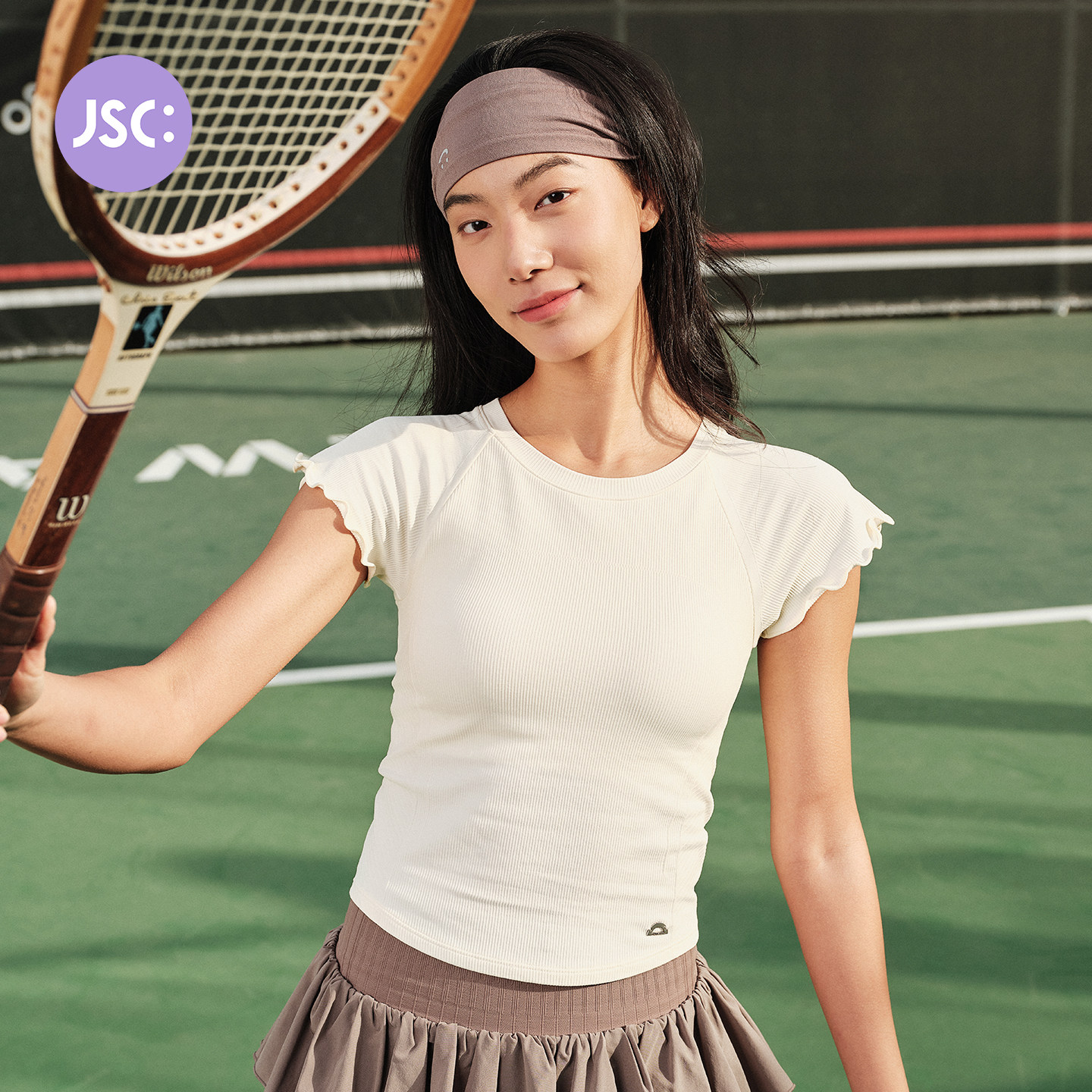 JSC无缝运动T恤女带胸垫26年夏季小飞袖网球户外运动跑步健身上衣