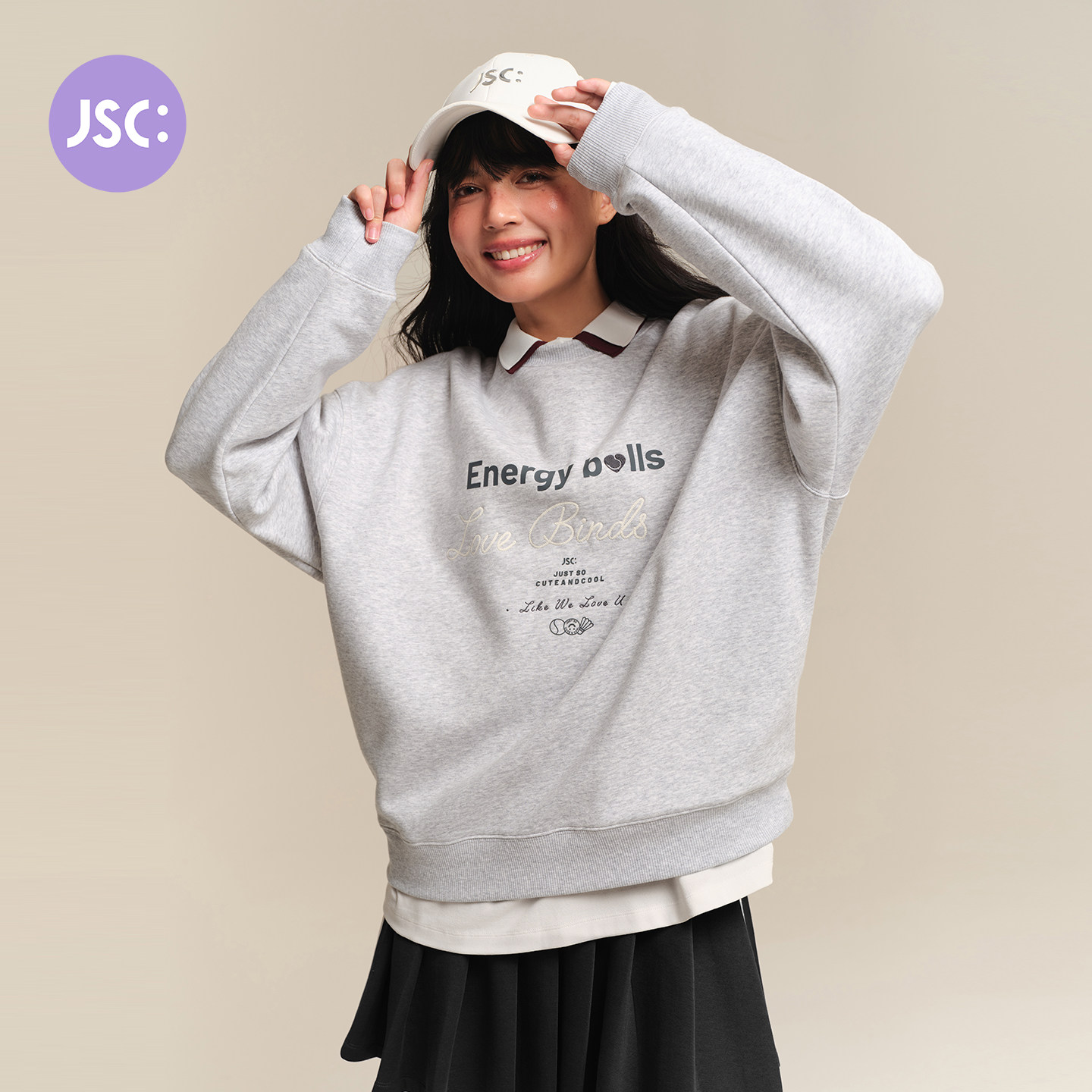 JSC套头卫衣女秋美式复古字母印花灰色宽松休闲上衣潮流百搭外穿
