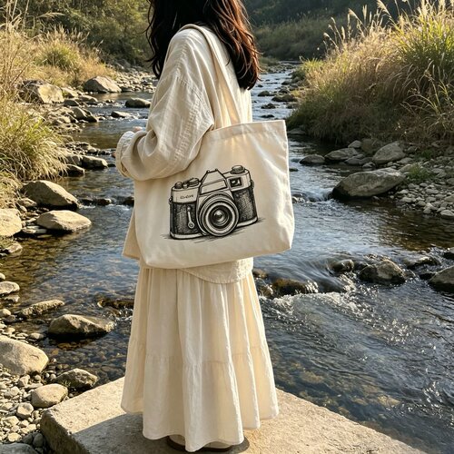 简约胶片相机印花大容量帆布包