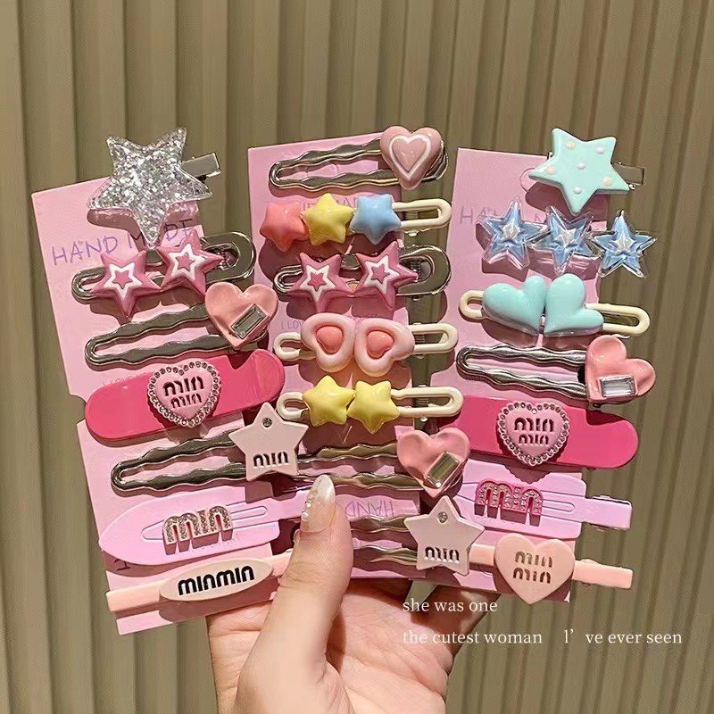 七件套冷淡风发夹多巴胺女孩y2k发夹爱心水钻字母鸭嘴夹发卡头饰