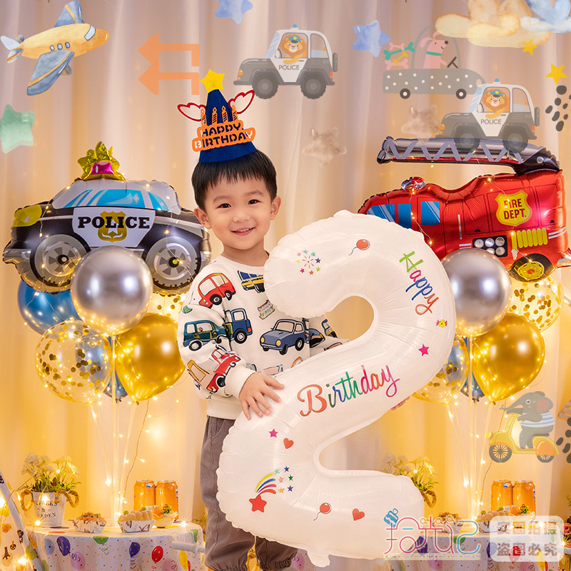 卡通汽车铝膜生日气球桌飘支架