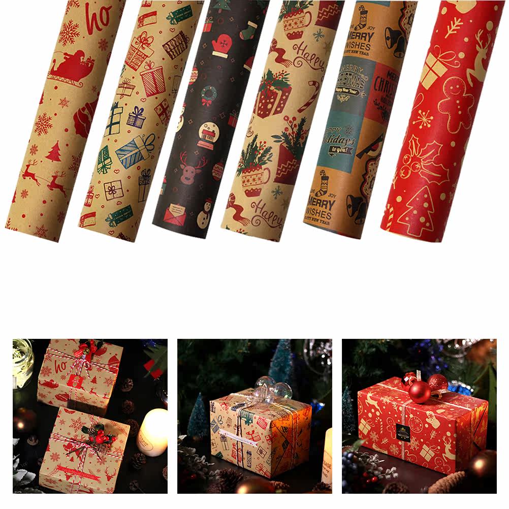 6 sheets christmas gift packing paper kraft paper wrapping p