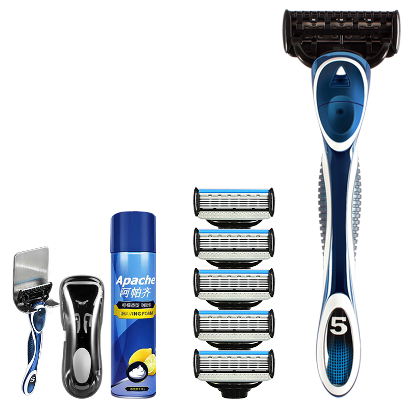 阿帕齐手动剃须刀5层进口刀片刮须刀头刀架套装老式男刮胡子刀