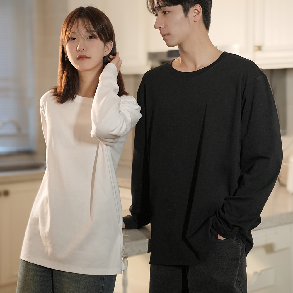 （新品）NNID长袖T恤情侣纯色50支精梳全棉双面布打底