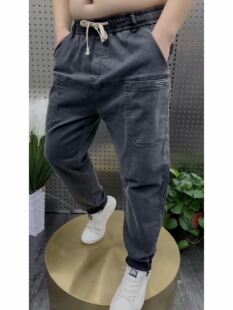 秋季新款水洗弹力直角老爹牛仔裤男士宽松休闲哈伦裤松紧腰长裤潮