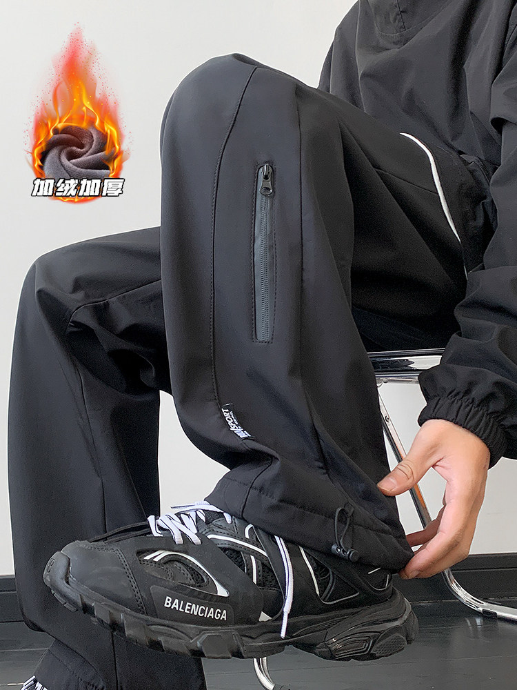 加绒加厚机能冲锋裤男款秋冬美式软壳户外防水大码宽松直筒长裤子