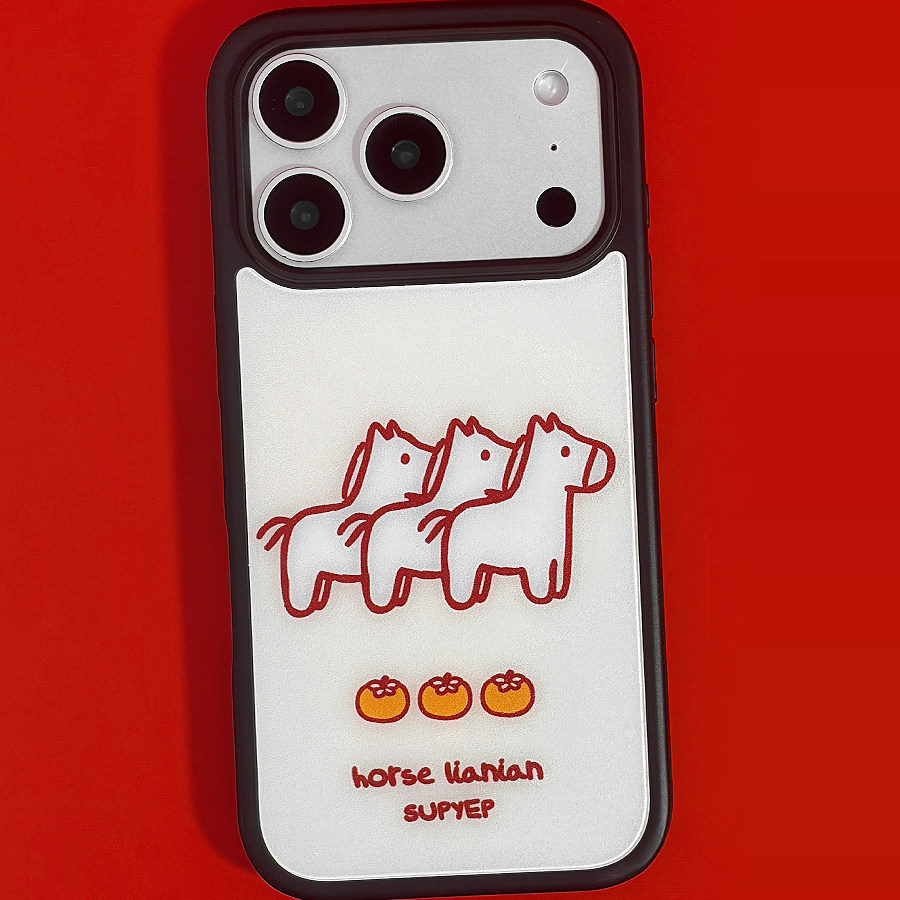 SUPYEP好事连连马年红色磁吸手机壳磨砂黑框米色磁吸卡包插卡照片简约小众适用iPhone17ProMax苹果16Pro15PM/